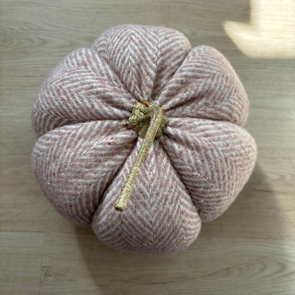 Unbranded NWOT Stuffed Pink Striped Fabric Pumpkin with Gold Glitter Stem